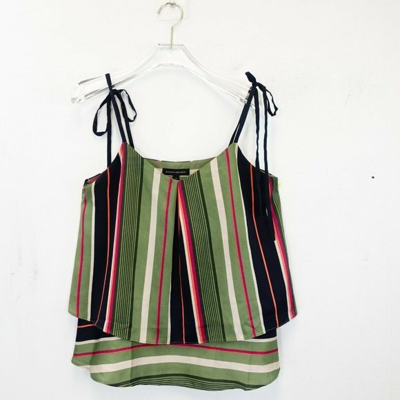 Cami Tank Top Womens SMALL Green Stripe Layered Strappy Vacation BANANA REPUBLIC - Picture 2 of 11